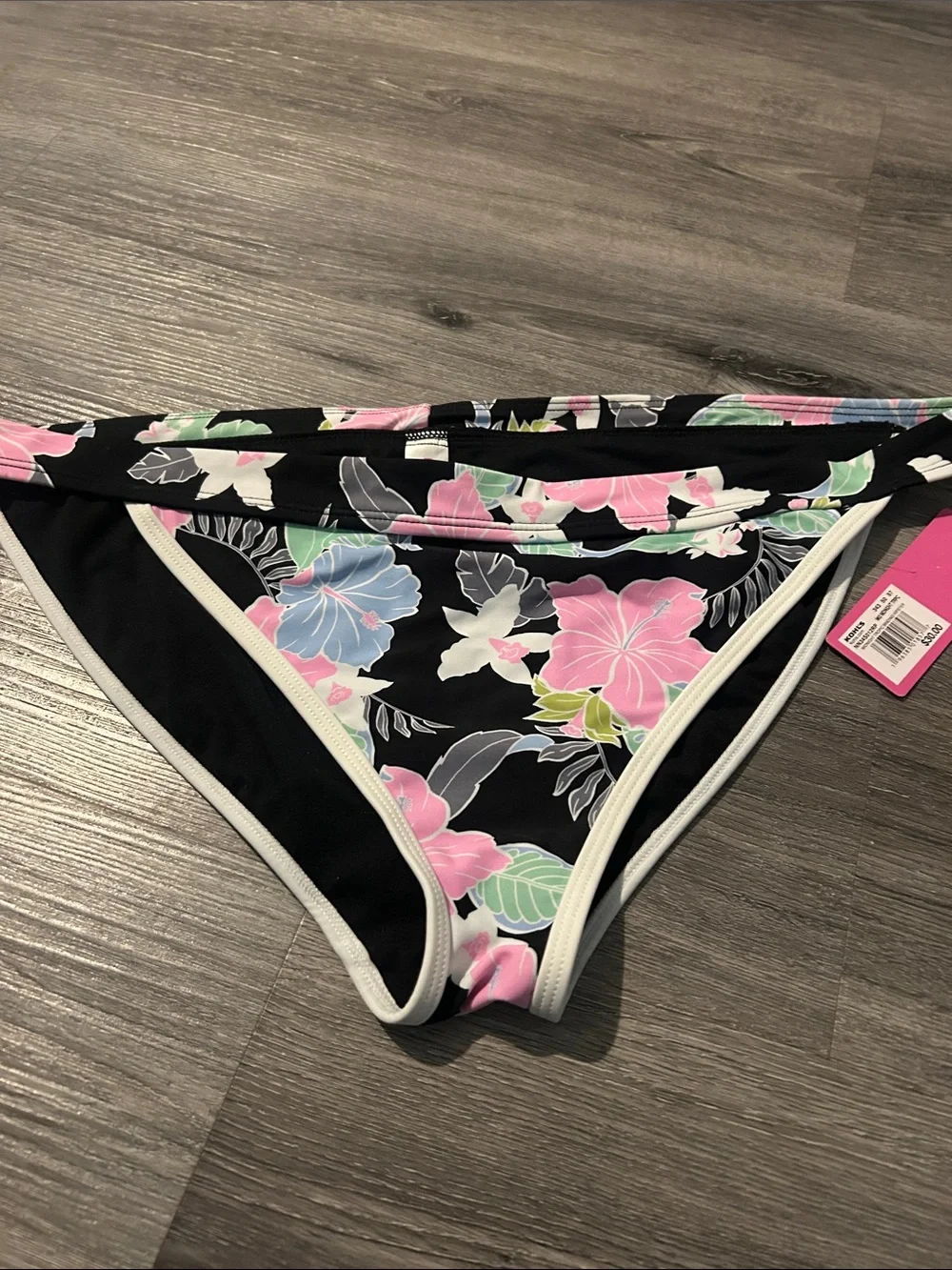 Floral Bikini Bottoms - Black with Pink & Blue Flowers